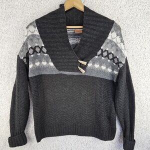 Vtg Northcrest Wool Blend Nordic Sweater Cardigan Fair Isle Horn Button Sz Large